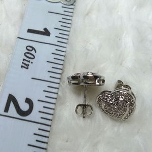 .925 Sterling Silver Heart Shaped Romance Earring Studs with Crystal Chips.